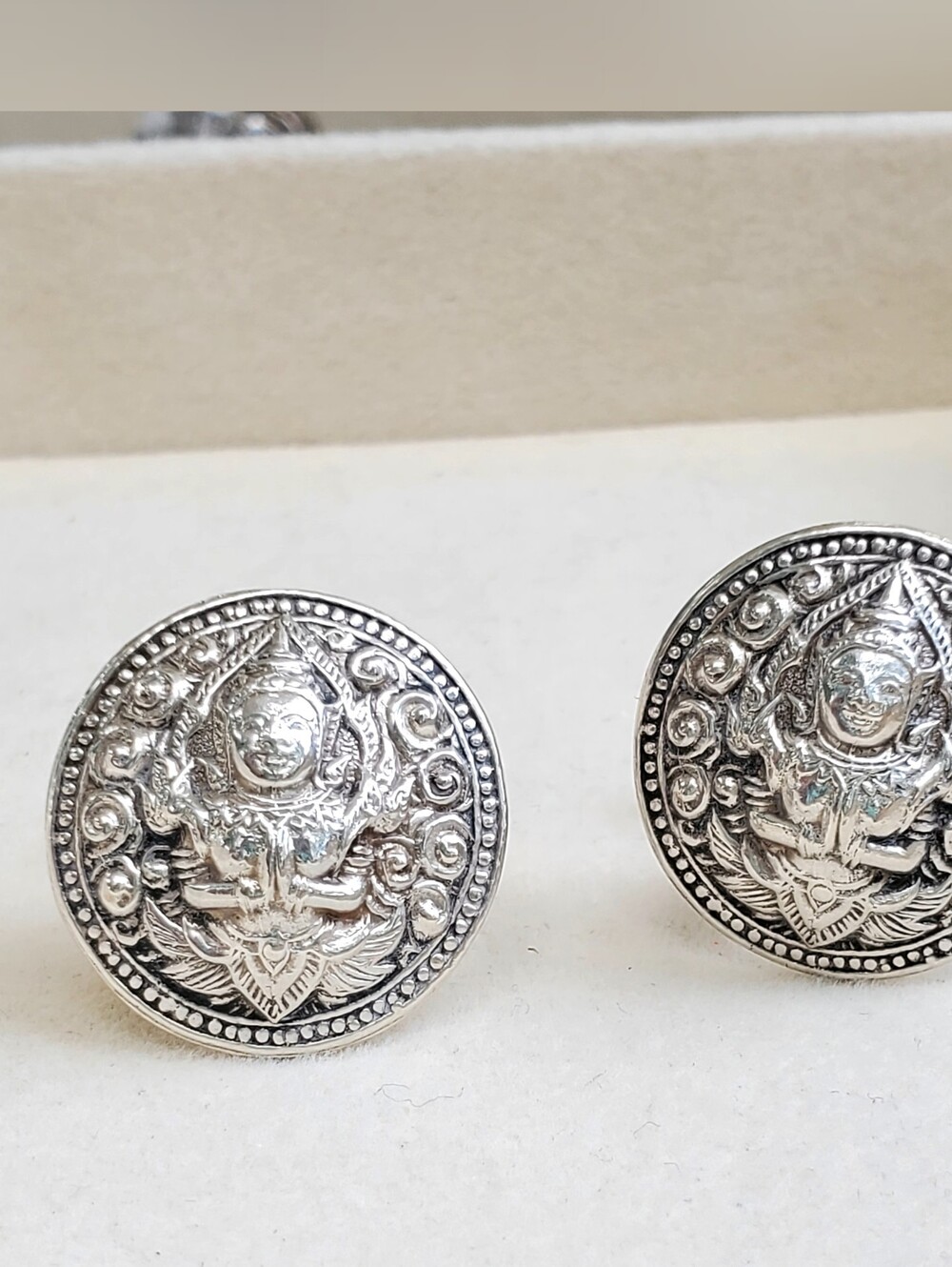 Vintage Siam Sterling Cuff Links – Meditating Buddha – Sterling Silver